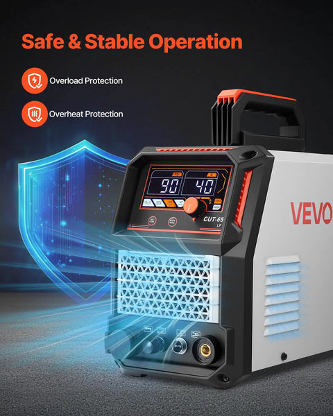 65A Plasma Cutter With Non Touch Pilot Arc 2T 4T Modes Adjustable Pilot Time Dual Voltage 110V 220V Digital Display