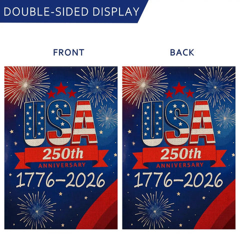 250th Anniversary USA Garden Flag Outdoor Double Sided Fireworks Design 1776 2026 All American Patriotic Yard Decor