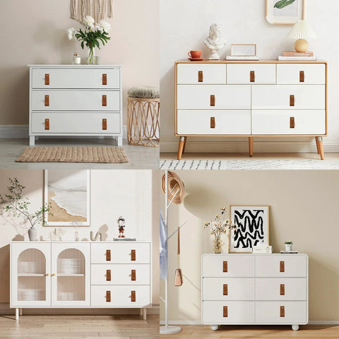 White cabinets with 8 Pieces Leather Drawer Pulls Set With Brushed Gold Knobs For Cabinets And Furniture Dark Brown, Soft Leather Handles
