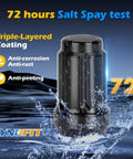 Black wheel lug nut from 20 Piece 1/2-20 Wheel Locking Lug Nut Kit With 6 Spline Closed End, salt spray test, anti-corrosion coating