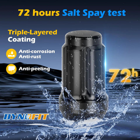 Black wheel lug nut from 20 Piece 1/2-20 Wheel Locking Lug Nut Kit With 6 Spline Closed End, salt spray test, anti-corrosion coating