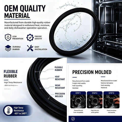 Premium DD62-00050A Rubber Seal Sump Gasket Replacement for Dishwasher, flexible rubber material, easy installation guide