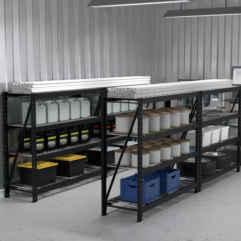 Straight Up Massive Garage Shelving Unit With An Actual 8000 LBS Weight Limit And Extra Wide Adjustable Four Tier Steel Racks Built Tough For Basement Gear Or Warehouse Hauling Black Storage Rack