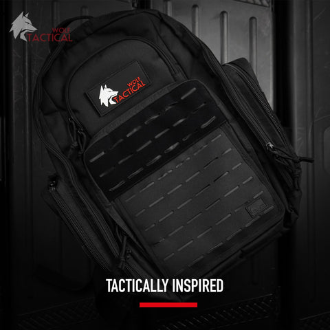 Military Inspired Tactical Diaper Backpack For Dads With 24L Capacity Water Resistant 600D Polyester shown in black.