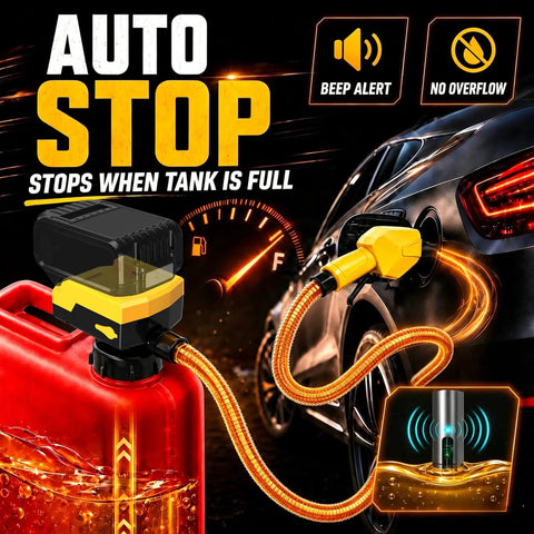 Battery Powered Fuel Transfer Pump With Auto Shut Off Trigger, Portable Gas Dispenser For Quick Refueling, Zero Drip Mechanics showing auto stop feature.
