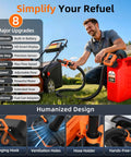Man using Heavy Duty Automatic Electric Fuel Transfer Pump With 3.8 GPM Fast Flow And Smart Adjustment Valve for gas can draining.