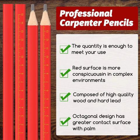 100 Pack Octagonal Carpenter Pencils Grab And Go Bulk Pack For Woodworking And Construction Red Hard Lead Pencils For Marking Wood