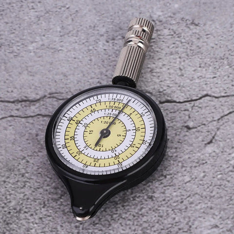 Chrees Map Measuring Gauge with metal wheel, 3.74x1.77 inches, used for quick distance measurement on maps.