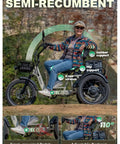 Full Suspension Folding Electric Tricycle for Adults, 1200W 48V 20Ah, Fat 20x3 Inch Tires, 20 MPH Top Speed, 100 Mile Range, Built In Reverse, Parking Assist, Differential, White, rider on semi-recumbent seat