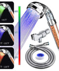 LED Shower Head With Hose And Adjustable Arm Bracket High Pressure Filtration Handheld Shower For Dry Skin And Hair Loss Color Changing Temperature Indicator Game Changer Spa Quality Bath Upgrade with color changing LEDs.