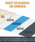 Solid Uncoupling Membrane Roll For Tile Underlayment Spanning 150 Square Feet showing layers of tile, mortar, membrane, and subfloor.