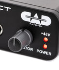 Close-up of a Single Channel USB Audio Interface With 24 Bit 96KHz Resolution, 48V Phantom Power, Bus Powered, knob and indicator lights