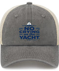 Breathable Mens Trucker Cap And Tennis Style Dad Hat For Everyday Wear, Lightweight Soft Mesh, adjustable fit, front view with yacht design