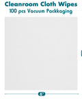 Pro Grade Cleanroom Microfiber Wipes 100 Pack, lint free disposable lab cloths with laser sealed edge, 6 by 6 inch, front view.
