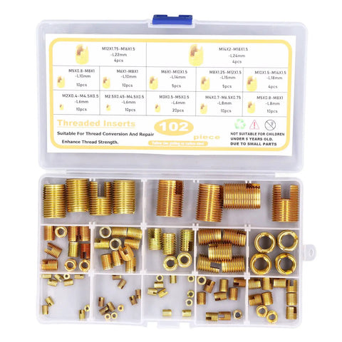 102 Piece Self Tapping Thread Insert Kit For M2 To M14 Thread Repair Pro Grade High Carbon Steel Bolt Thread Repair Tool For Damaged Threads In Plastic Copper And Soft Metals Easy To Use Heavy Duty Fix, open case
