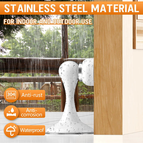 Two Pack Magnetic Door Stoppers Set Stainless Steel Wall And Floor Mount No Drilling Door Stop With 3D Adhesive Tapes Keeps Doors Open Quietly And Securely White For Home And Office