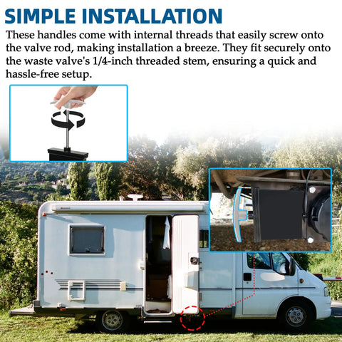 2-Pack Metal RV Waste Valve Handles T1003-6MN Replacement for Most Brands, Fits One And One Half Inch Grey Water Valve And Three Inch Black Water Valve, Compatible With Camco Valterra Dump Valves, T-Handle Upgrade for RV Campers installed on RV waste valve