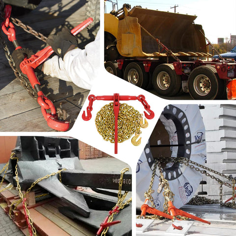 5 16th To 3 8th Inch Ratchet Binder With 10 Ft G80 Chain And G70 Grappling Hook Tie Down Hauling Kit securing flatbed loads