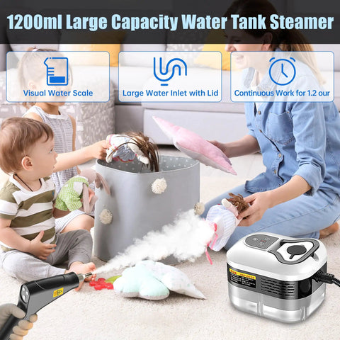 Heavy Duty 2500W Handheld Steam Cleaner Cranks Out Piping Hot Vapor In Just 15 Seconds to clean stuffed toys with 1200ml tank.
