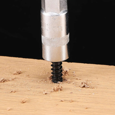 Durable One Quarter Inch By Two Inch Lag Screws Set Twenty Pieces Hex Head Wood Bolts Black Oxide Made From 304 Stainless Steel Eighteen Eight Grade With Partial Thread For Solid Fastenings Ideal For Decks Fences Sheds And Outdoor Wood Projects SG TZH being installed in wood