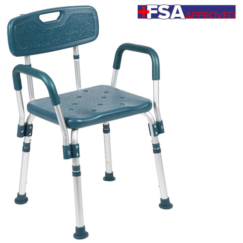 Hercules Series Adjustable Navy Bath And Shower Chair, 300 Pound Capacity, Quick Release Back And Arms, front view