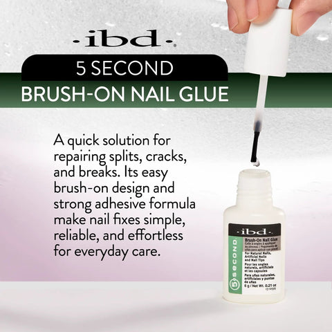 5 Second Brush On Nail Glue That Dries In A Snap For Press On Nails And Acrylics label and brush applicator visible
