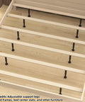 Heavy Duty Metal Furniture Legs 4 Pack Adjustable Height From Four Point Seven Two To Seven Point Eight Seven Inches with black steel legs supporting wooden slats.
