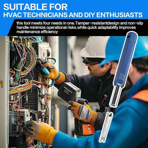 Technicians using Must Have All In One Universal Locking Cap Tool Kit For HVAC Systems Multi Key Service Wrench Set