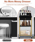 Large Makeup Organizer Cart With Hair Tool Holder Rolling Vanity Cart On Wheels With Drawer 2 In 1 Modular System Cosmetic Display Case For Skin Care Perfume Nail Polish And Tools Gold And Black