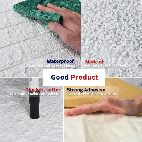 Peel And Stick 3D Foam Faux Brick Wall Panels White, Waterproof Self Adhesive Brick Wallpaper features durability and ease of use.