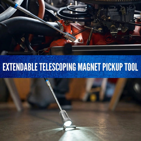 18 Piece Auto Trim And Fastener Removal Tools Set With Telescoping Magnetic Pickup Tool in use retrieving screw
