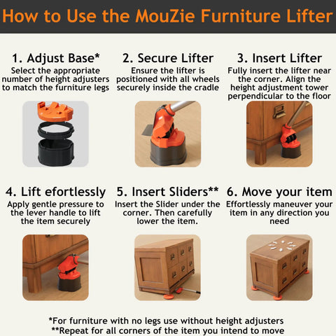 Instructions using Heavy Duty Furniture Sliders and Mover Pad Set with Lifter Tool Lift Jack for Moving Heavy Appliances
