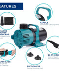 Features of 5600 GPH Vortex Submersible Water Pump With 20 Ft Cord for easy outdoor setup