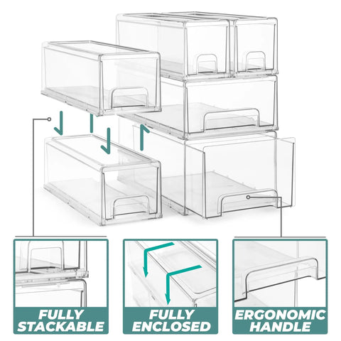 Image of Must-Have Large Clear Stackable Storage Drawers 2-Pack With Handles Easy Pull-Out Plastic Organizer Bins for organization.