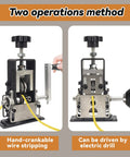 Manual Wire Stripping Machine For Copper And Aluminum Wires With Hand Crank Or Drill Compatibility shown in dual operation