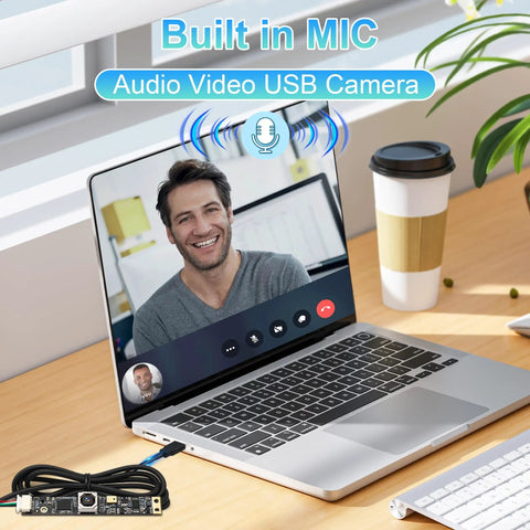 8MP USB Camera Module With Microphone Autofocus For PC And Laptop Plug And Play 4K Ready Lightburn Compatible shown with laptop