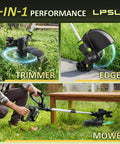 3-IN-1 performance of 20V Cordless Weed Eater Trimmer With 12-Inch Cutting Width, Two 2.0Ah Batteries And Fast Charger, Auto Line Feed