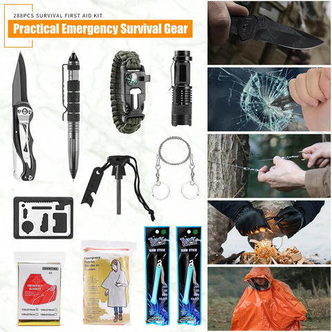 Outdoor First Aid Kit With 288 Pieces MOLLE Medical Pouch, Beast Mode Survival Gear on outdoor background
