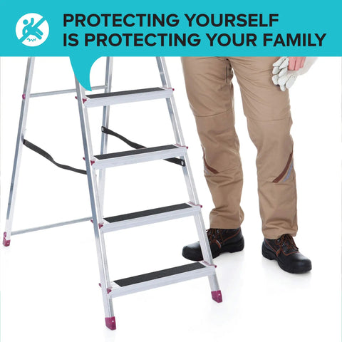 Worker near ladder using Anti Slip Traction Tape 2 Inch By 38 Foot Durable Non Slip Grip For Stairs Treads Indoor Outdoor Heavy Foot Traffic With Strong Adhesive For Steps Deck Garage And Home Safety For Everyday Safe Use