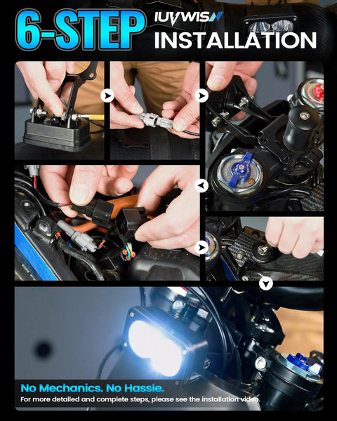 6-step guide for installing the 6000-6500K LED Dirt Bike Light Bar for Surron Sur Ron Taparia Talaria MX4 MX5 with bright output.