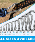 Outmate marine-grade 316 stainless steel carabiners in assorted sizes; 2.76-inch M7, silver metal.