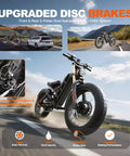 Upgraded disc brakes on a heavy duty adult electric bike with fat tires, showcasing 240MM 2-piston hydraulic performance.