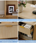 Fluted Nightstand With Built In Charging Station One Drawer And Open Storage Metal Handles Curved Edges Mid Century Modern Bedside Table