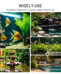 Image showing diverse uses: aquariums with fish, garden water feature, hydroponic plants, decorative fountain, and swimming pool.