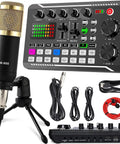 All In One Podcast Gear Bundle with condenser microphone, tripod stand, pro audio mixer, and USB C cable for studio use