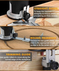 Beast Cordless Trim Router With 800W Brushless Motor Delivers Up To 30,000 RPM, showing straight and round trimming guides.