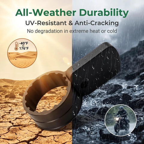 Heavy Duty Universal Motorcycle Throttle Grip Pair With Thumb Accelerator and Dead Nuts Secure Non Slip Housing showcasing UV-resistance.