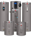 The Real Deal 50 Gallon Electric Water Heater Featuring Automatic Thermostat Control Plus Enhanced Flow Brass Drain Valve And Long Life Anode Rod For Dependable Family Hot Water, various sizes in gray.