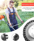 Man using a lawn trimmer with 8 Inch Unbreakable Wired Trimmer Blade For Weed Eater And Weed Whacker Steel Wire Cutter Head