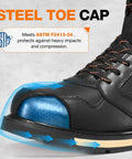 Steel Toe Work Boots For Men With Side Zipper, Water And Slip Resistant, All Day Comfort, Electrical Hazard Protection, Heavy Duty Safety Shoes For Industrial Construction Outdoor Warehouse ASTM F2413 24 Compliant showcasing steel toe cap